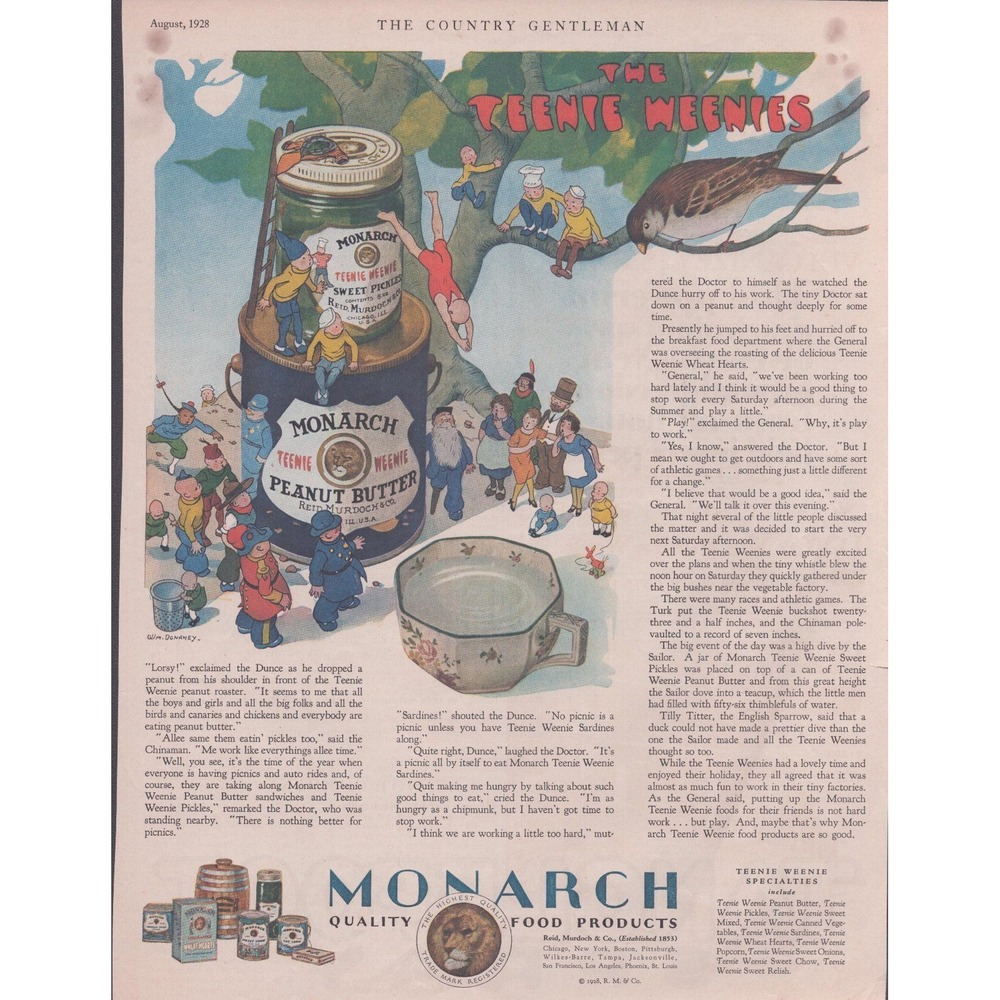 1928 Monarch Foods Teenie Weenies Vintage Print Ad William Donahey Peanut Butter